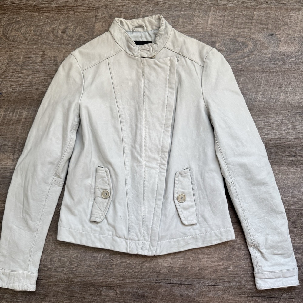 Club Monaco Women's Long Sleeve Mint Green Leather Bikers Jacket Size Small FLAW